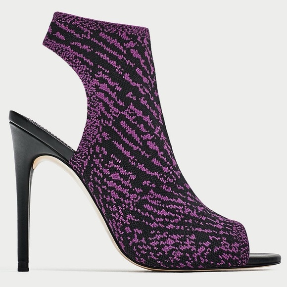 Zara Shoes - Zara Woman Purple & Black Patterned Fabric Peep Toe High Heels – Women’s Size 10